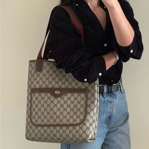 Authentic Gucci brown monogram coated canvas tote bag